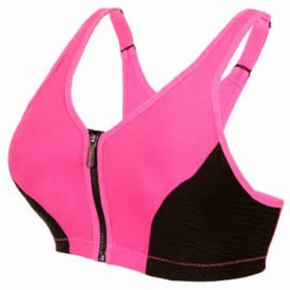 GLAMORISE Sports Bra High Impact Front Zipper in Hot Pink + Black Size 44F New - Picture 6 of 8